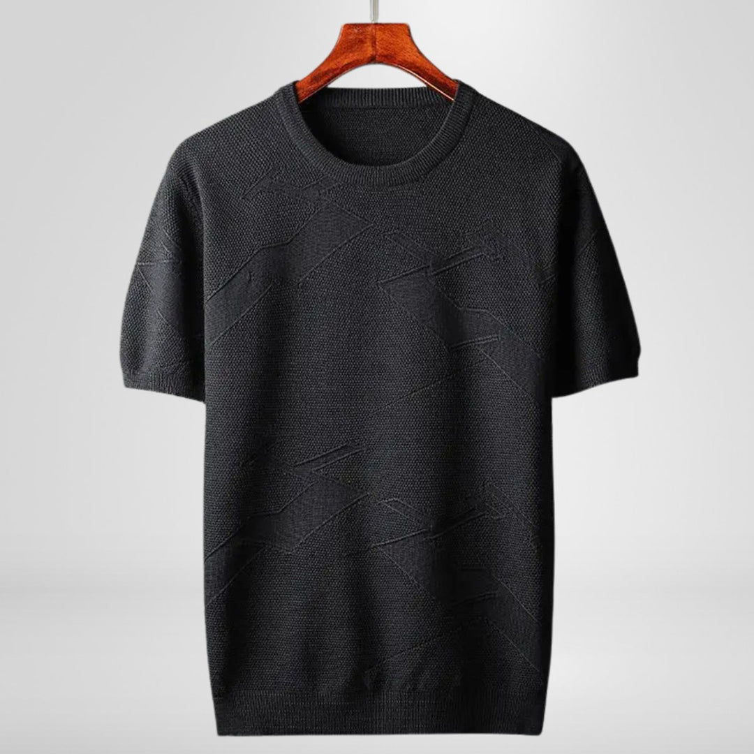 Mens Knitted Crewneck Jumper Textured Cotton Blend Short Sleeve