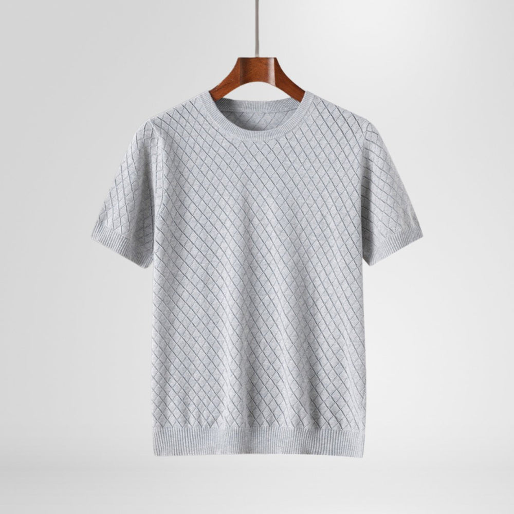 Mens Knitted Diamond-Stitch Crewneck Jumper Lightweight Cotton