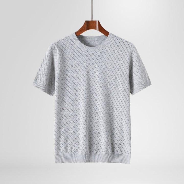 Mens Knitted Diamond-Stitch Crewneck Jumper Lightweight Cotton