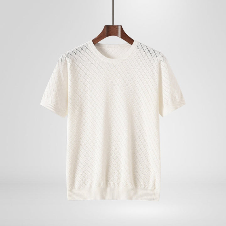 Mens Knitted Diamond-Stitch Crewneck Jumper Lightweight Cotton
