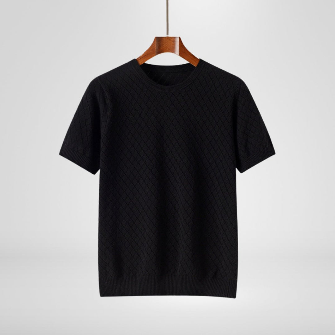 Mens Knitted Diamond-Stitch Crewneck Jumper Lightweight Cotton