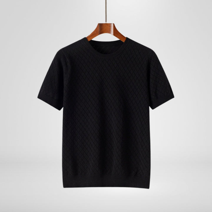 Mens Knitted Diamond-Stitch Crewneck Jumper Lightweight Cotton