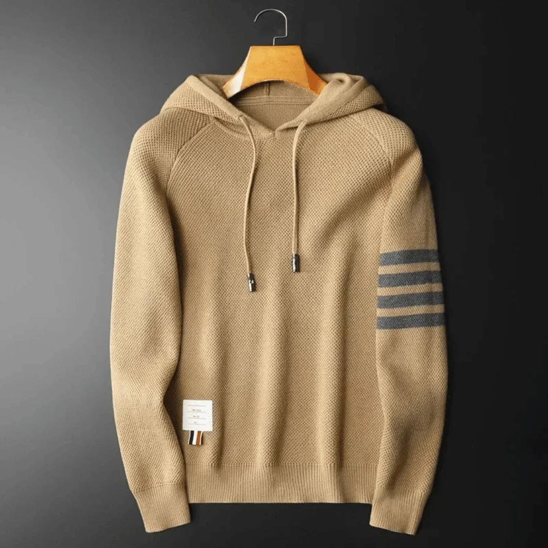 Mens Knitted Hoodie Jumper Ribbed Textured Stripe Sleeve Pullover