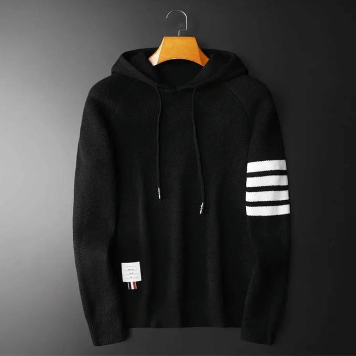 Mens Knitted Hoodie Jumper Ribbed Textured Stripe Sleeve Pullover
