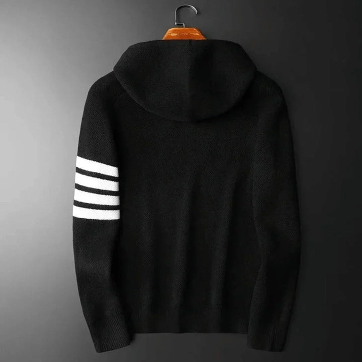 Mens Knitted Hoodie Jumper Ribbed Textured Stripe Sleeve Pullover