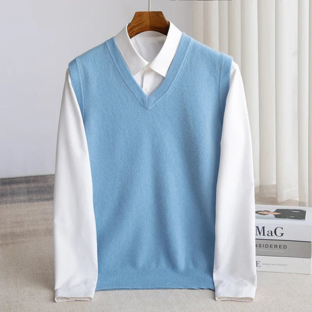 Mens Knitted Merino Wool V-Neck Sleeveless Jumper Vest