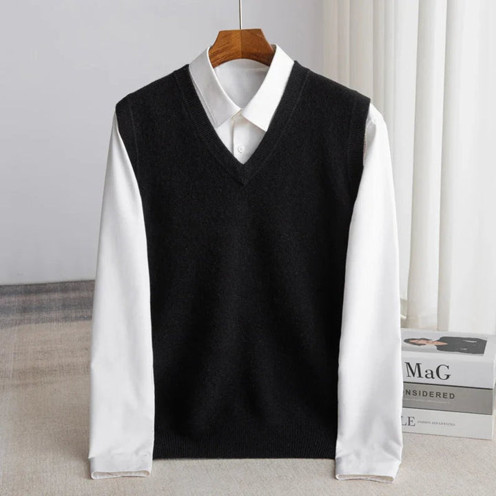 Mens Knitted Merino Wool V-Neck Sleeveless Jumper Vest