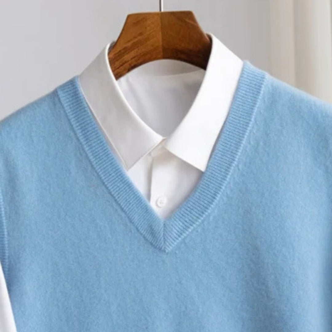 Mens Knitted Merino Wool V-Neck Sleeveless Jumper Vest