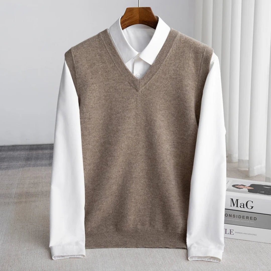 Mens Knitted Merino Wool V-Neck Sleeveless Jumper Vest