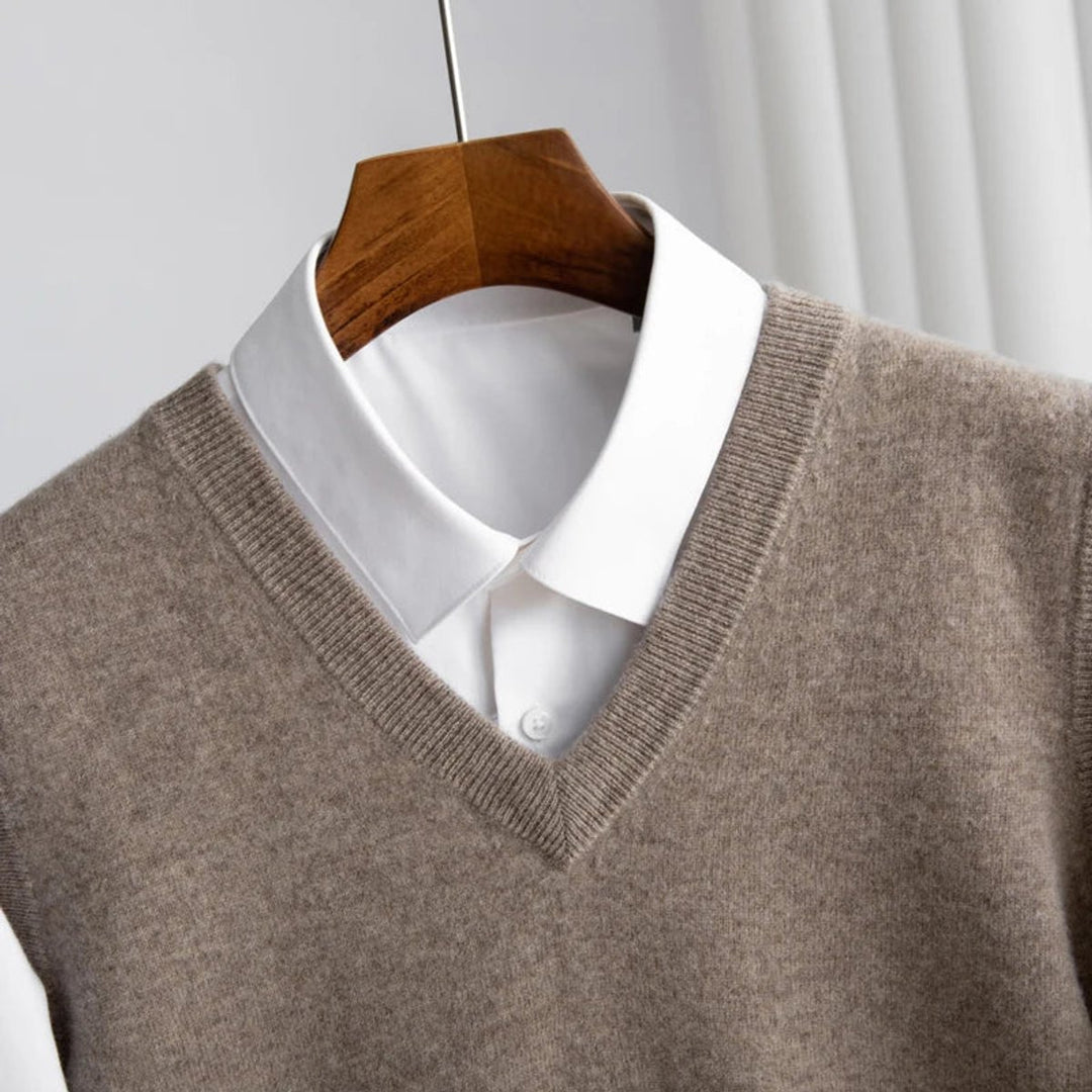 Mens Knitted Merino Wool V-Neck Sleeveless Jumper Vest