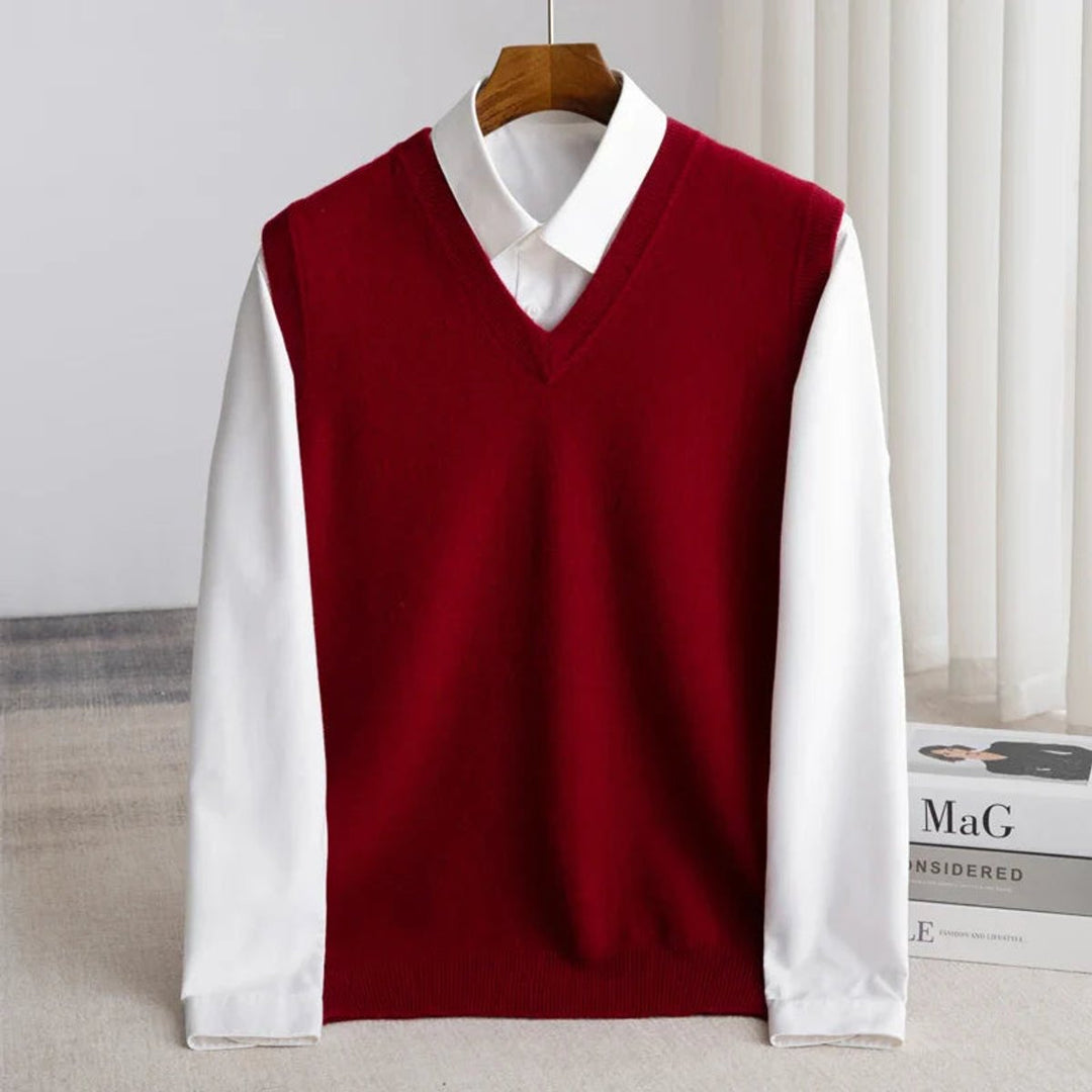 Mens Knitted Merino Wool V-Neck Sleeveless Jumper Vest