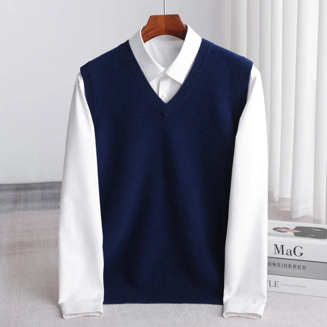 Mens Knitted Merino Wool V-Neck Sleeveless Jumper Vest