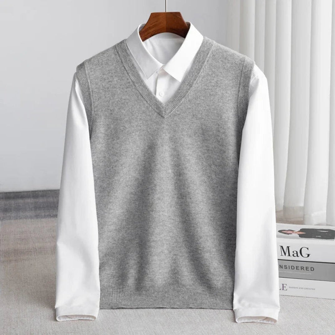 Mens Knitted Merino Wool V-Neck Sleeveless Jumper Vest