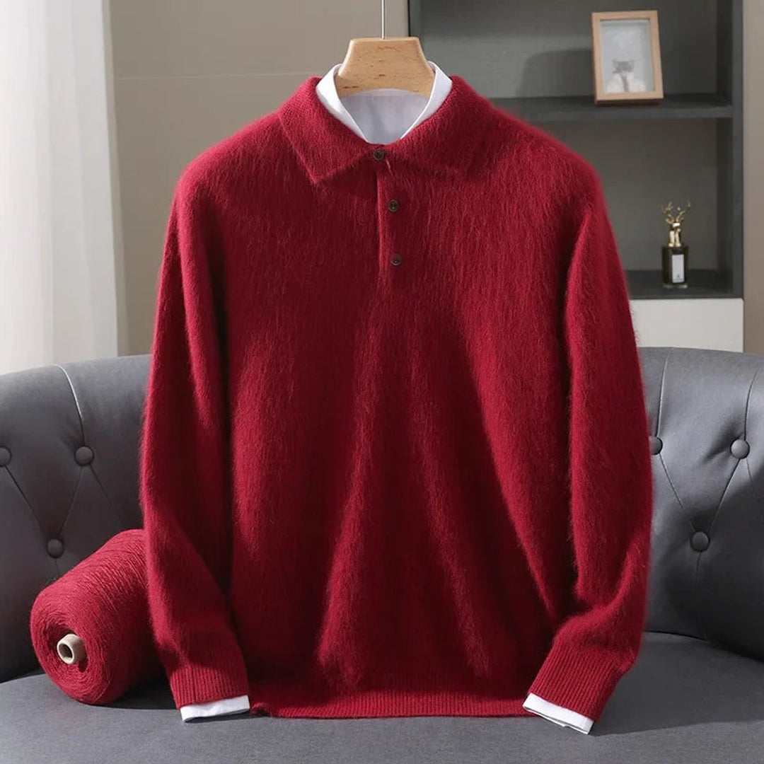 Mens Knitted Polo Jumper Cashmere Mink Fluffy Long Sleeve Pullover