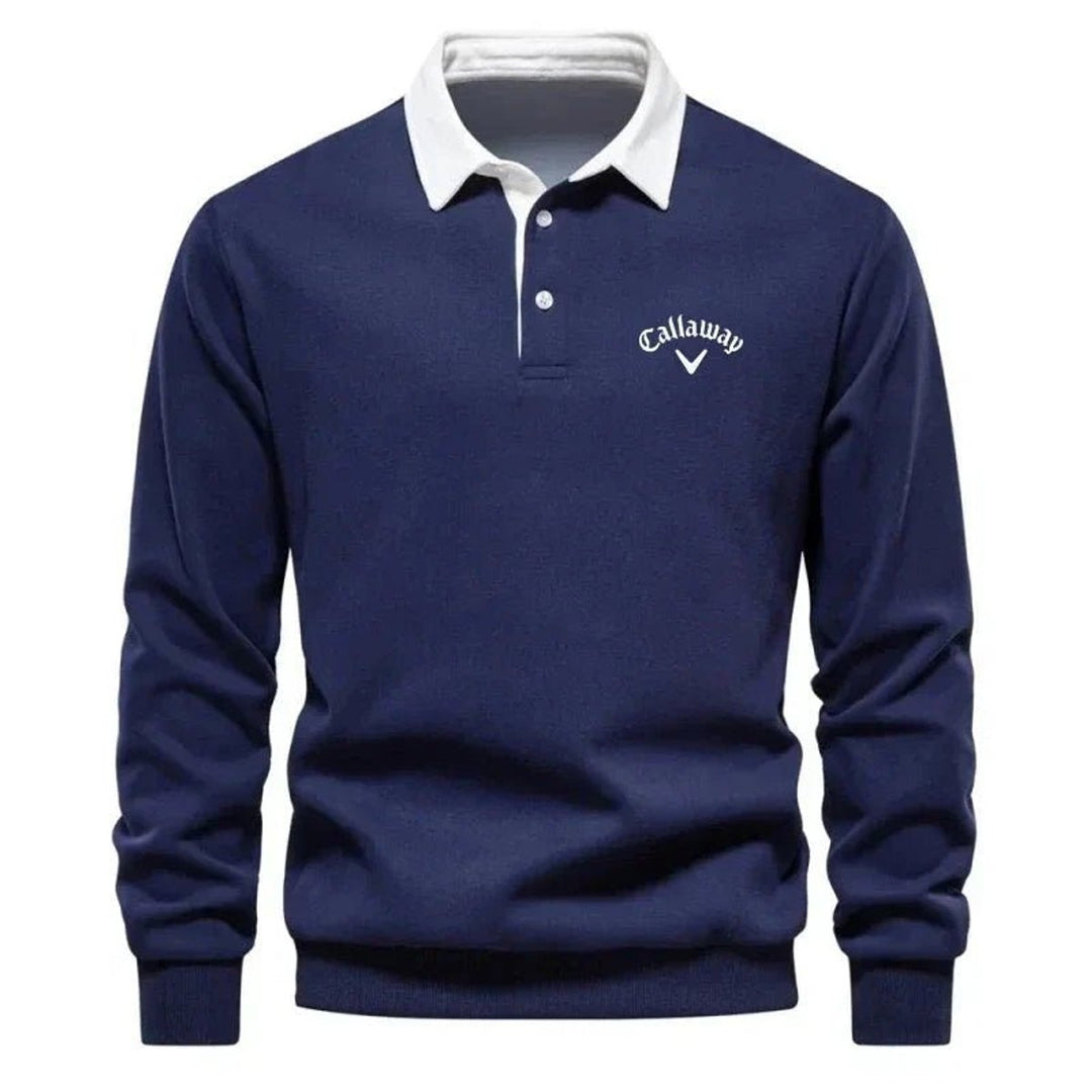 Mens Knitted Polo Long-Sleeve Tailored-Fit Contrast Collar Jumper