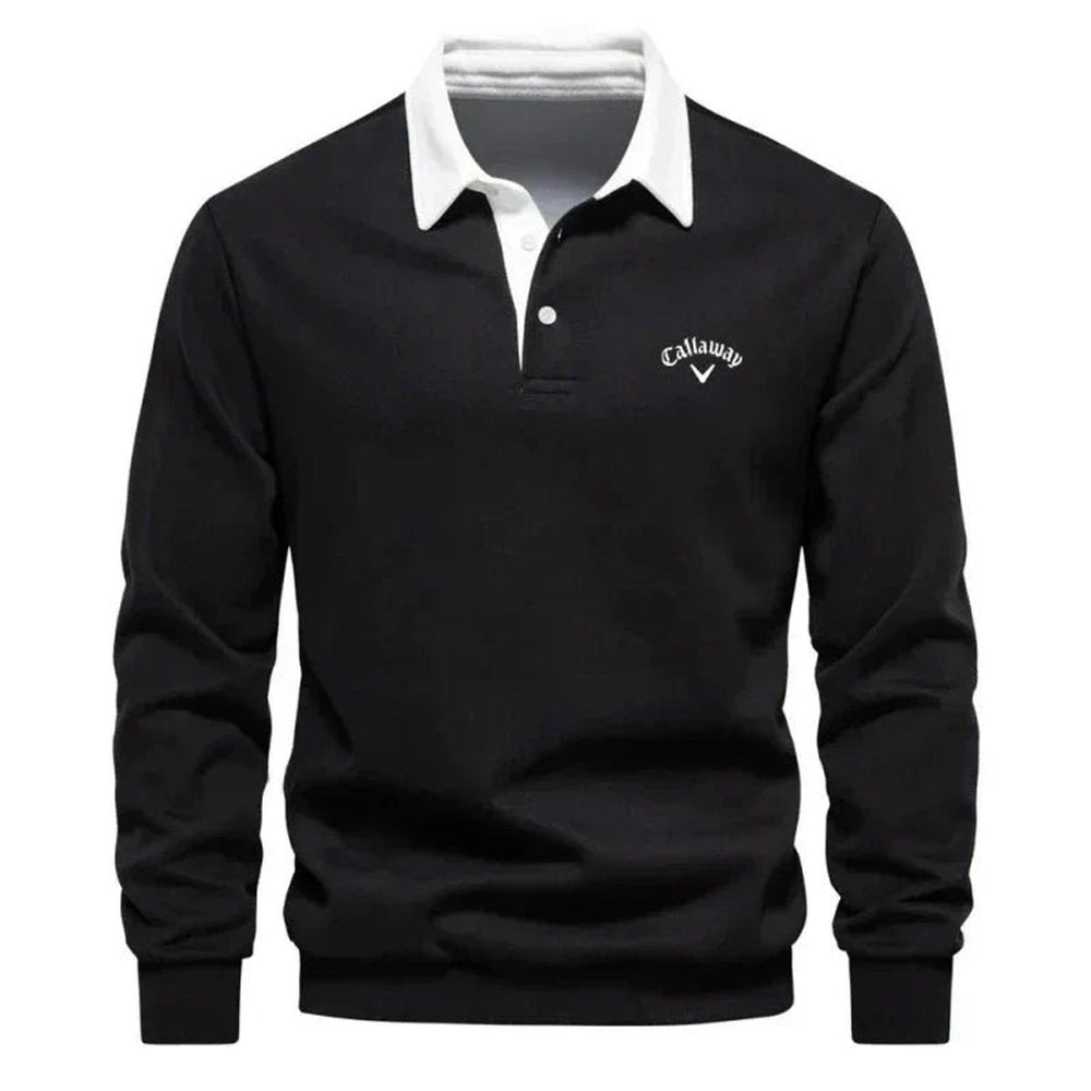Mens Knitted Polo Long-Sleeve Tailored-Fit Contrast Collar Jumper