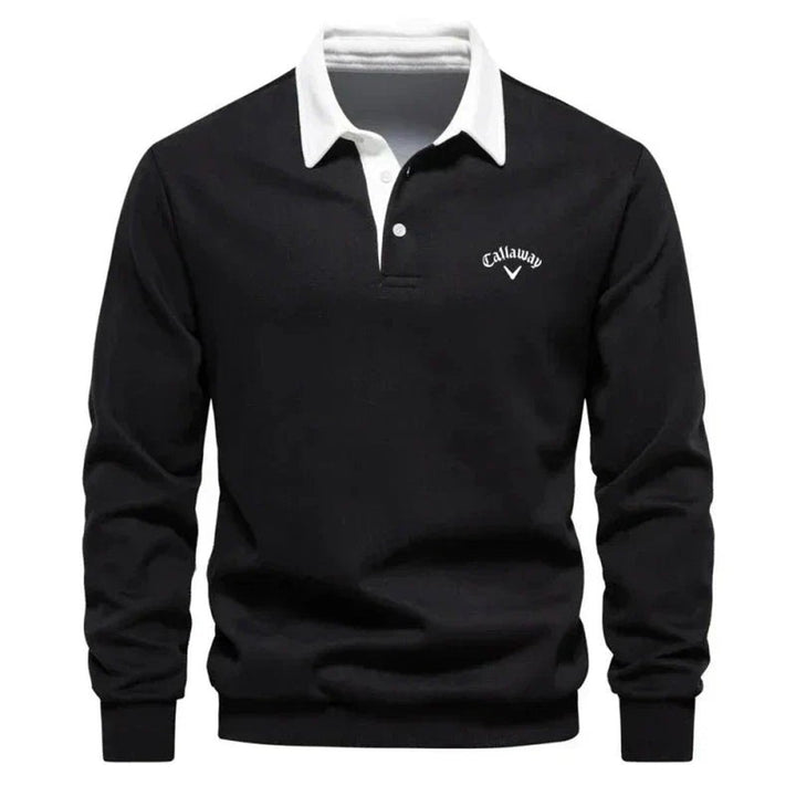 Mens Knitted Polo Long-Sleeve Tailored-Fit Contrast Collar Jumper