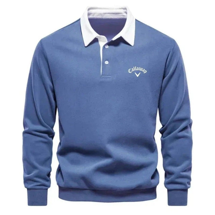 Mens Knitted Polo Long-Sleeve Tailored-Fit Contrast Collar Jumper