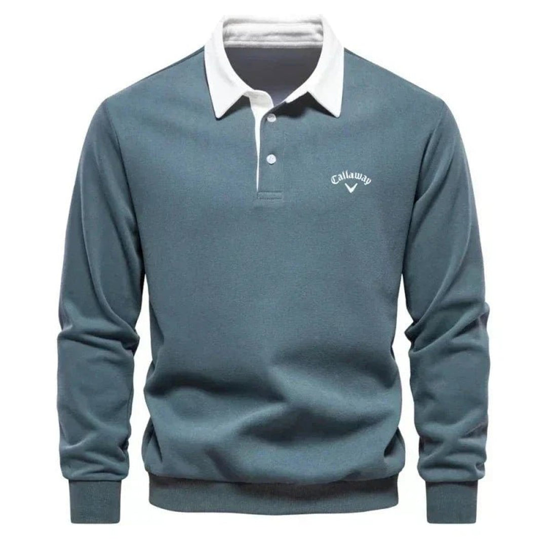 Mens Knitted Polo Long-Sleeve Tailored-Fit Contrast Collar Jumper
