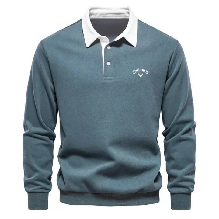 Mens Knitted Polo Long-Sleeve Tailored-Fit Contrast Collar Jumper