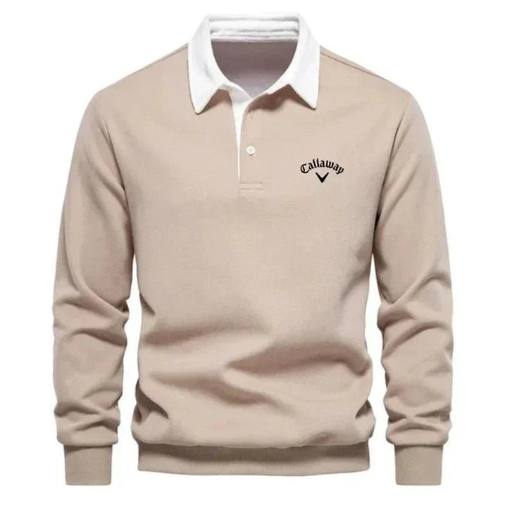 Mens Knitted Polo Long-Sleeve Tailored-Fit Contrast Collar Jumper