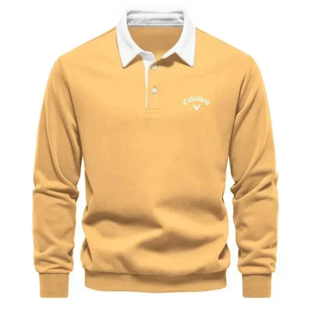 Mens Knitted Polo Long-Sleeve Tailored-Fit Contrast Collar Jumper