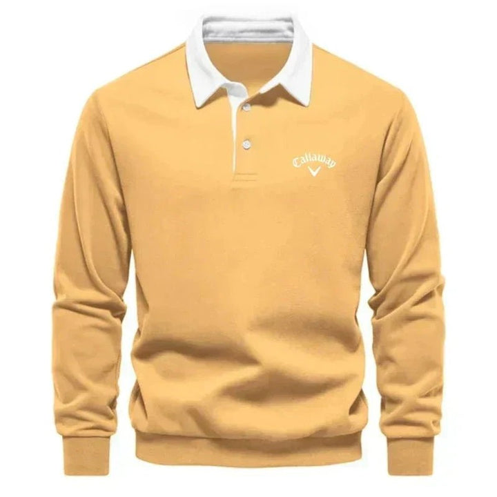 Mens Knitted Polo Long-Sleeve Tailored-Fit Contrast Collar Jumper