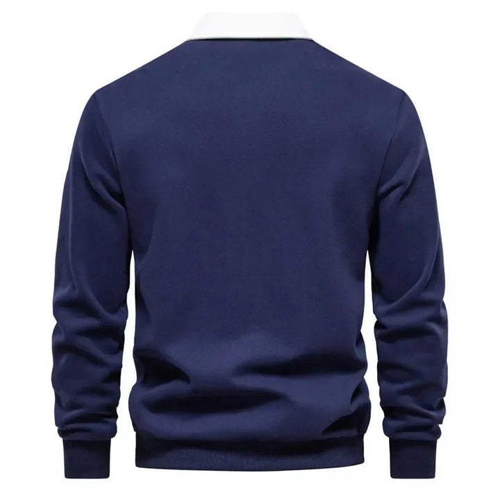 Mens Knitted Polo Long-Sleeve Tailored-Fit Contrast Collar Jumper