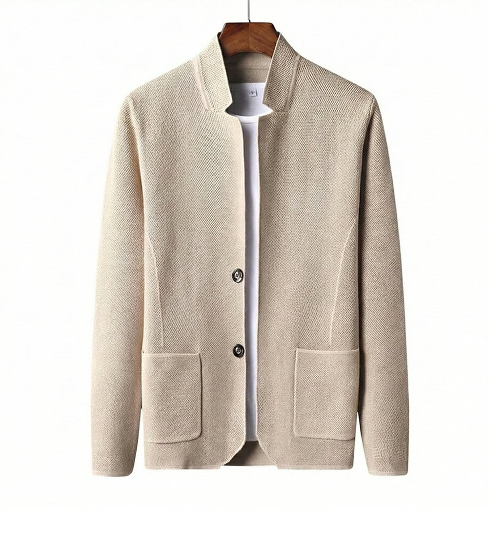 Men's Knitted Wool Cardigan Collarless Button-Up Jumper