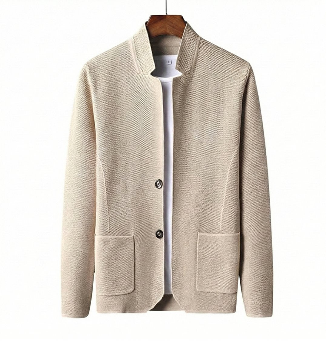 Men's Knitted Wool Cardigan Collarless Button-Up Jumper
