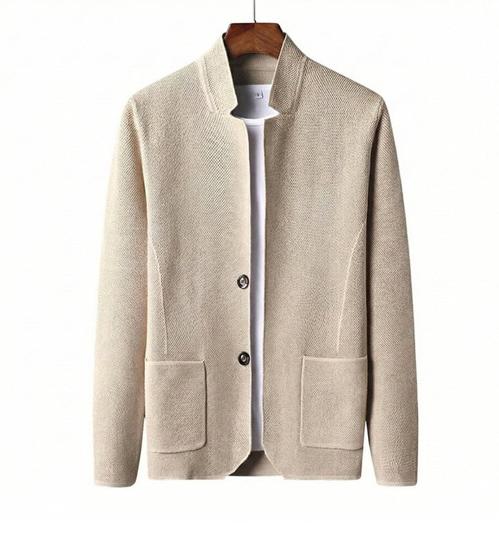 Men's Knitted Wool Cardigan Collarless Button-Up Jumper