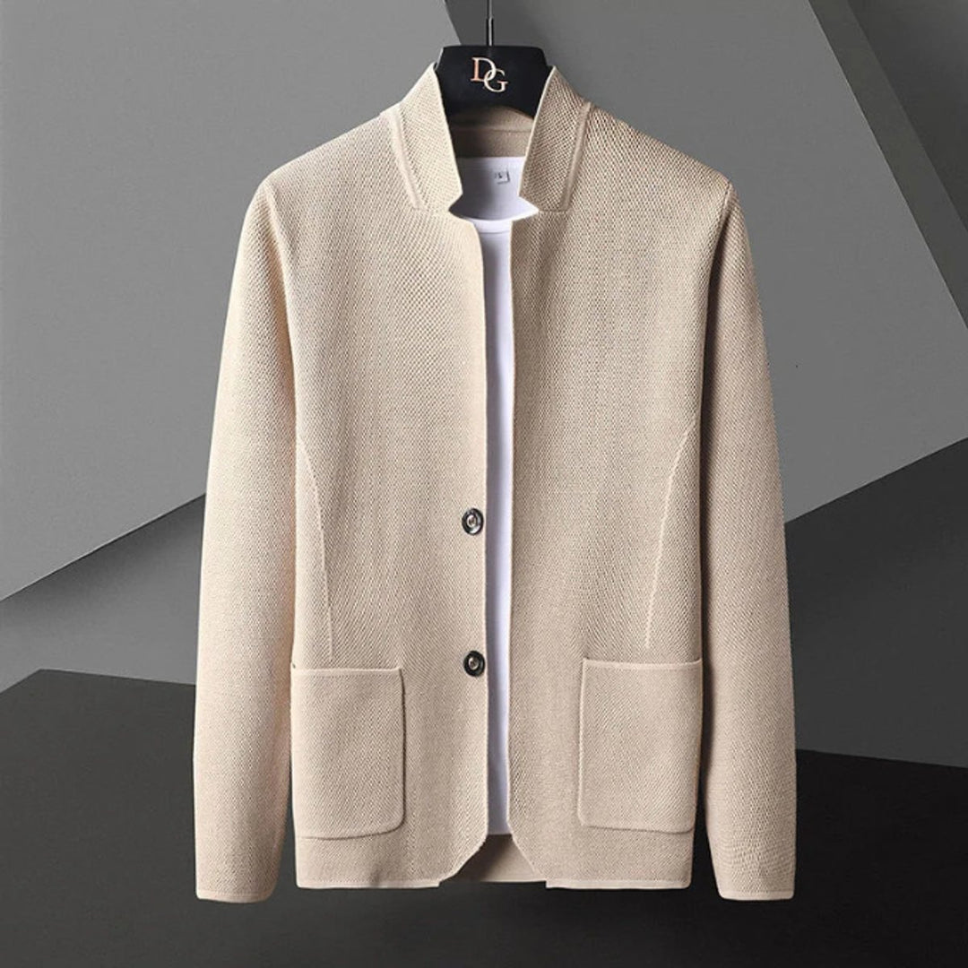 Men's Knitted Wool Cardigan Collarless Button-Up Jumper