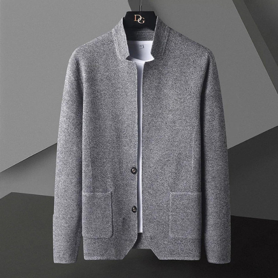 Men's Knitted Wool Cardigan Collarless Button-Up Jumper