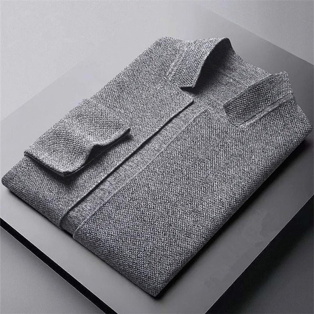 Men's Knitted Wool Cardigan Collarless Button-Up Jumper