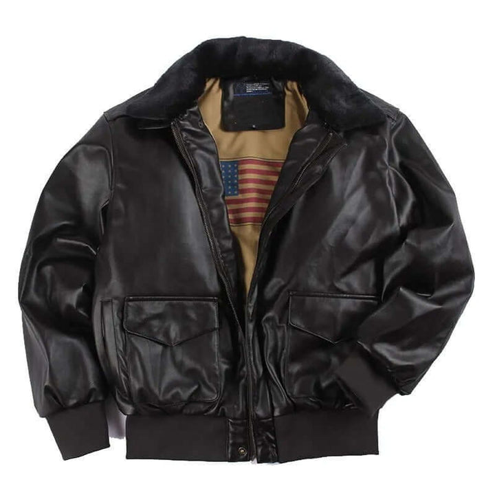 Men's Leather Bomber Jacket Shearling Collar Flight Coat