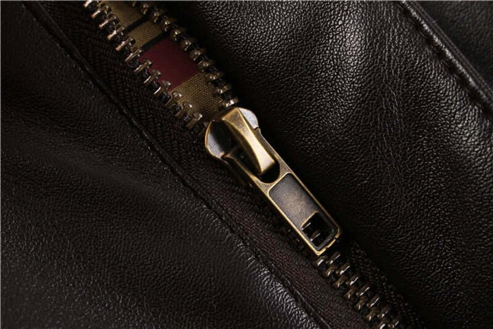 Men's Leather Bomber Jacket Shearling Collar Flight Coat