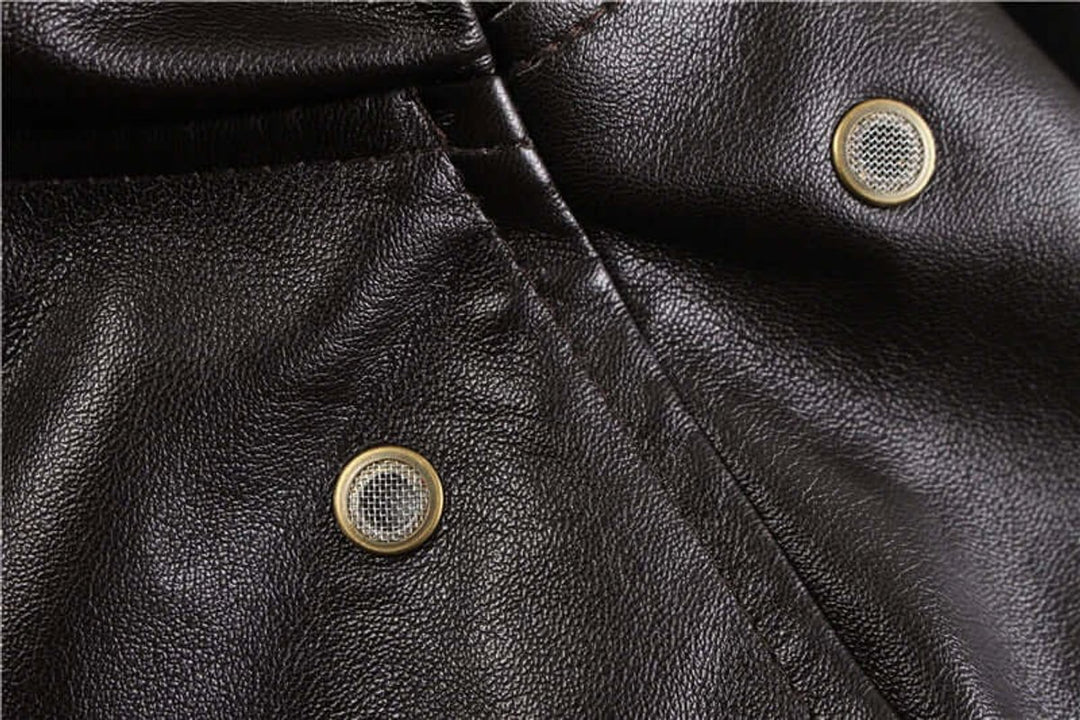 Men's Leather Bomber Jacket Shearling Collar Flight Coat