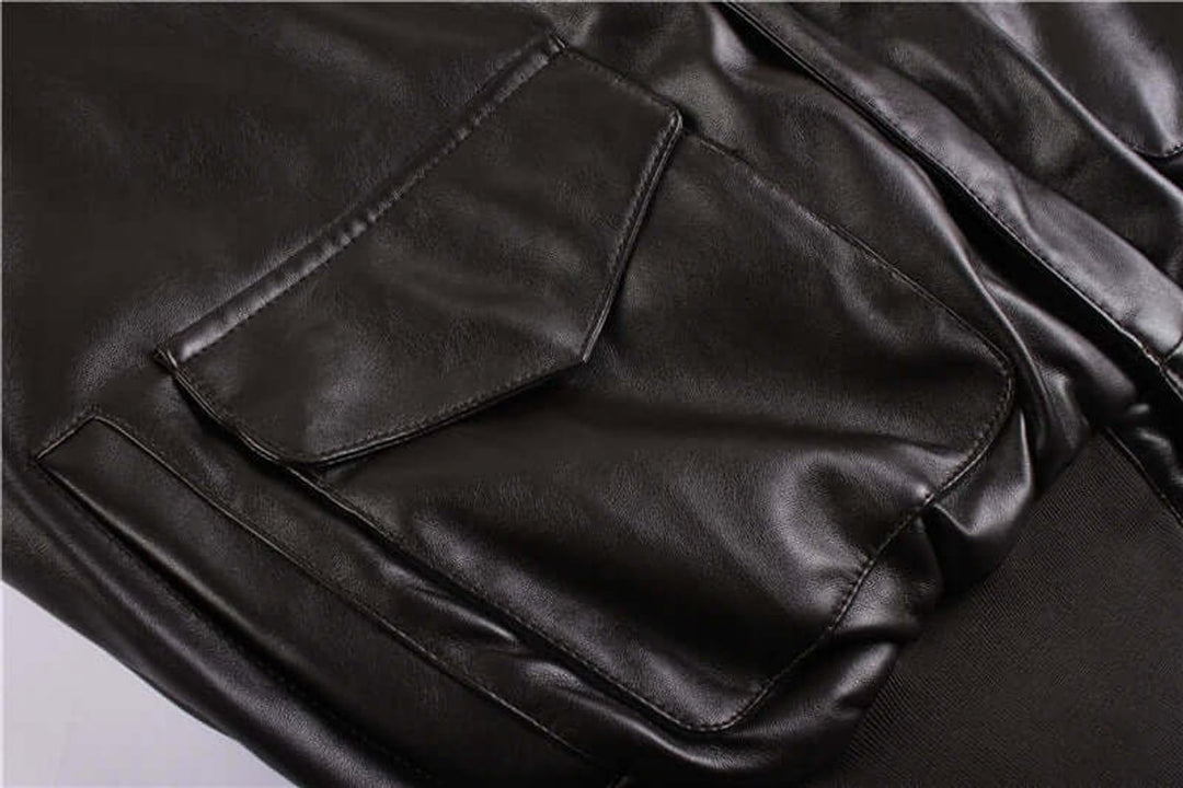 Men's Leather Bomber Jacket Shearling Collar Flight Coat
