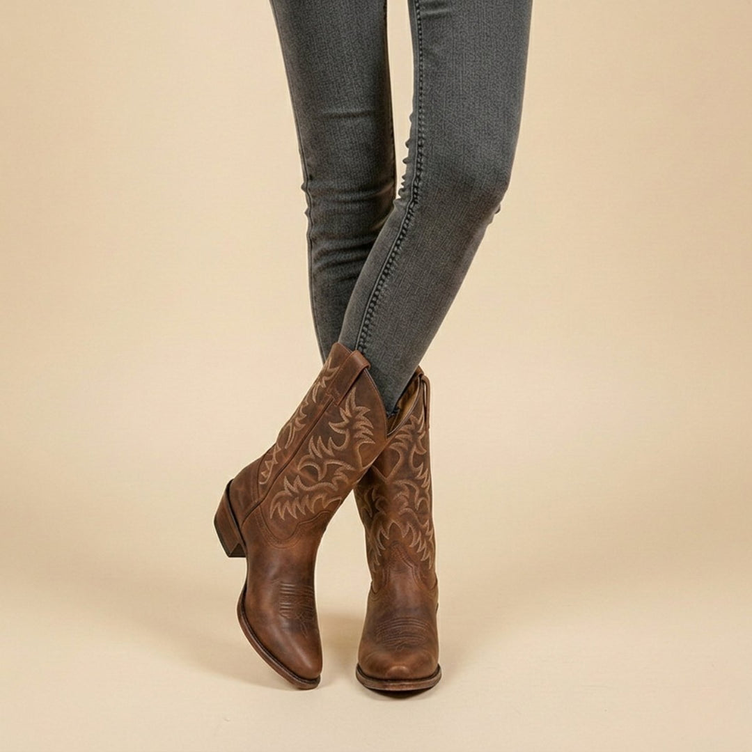 Men's Leather Knee-High Western Cowboy Boots Pointed Toe