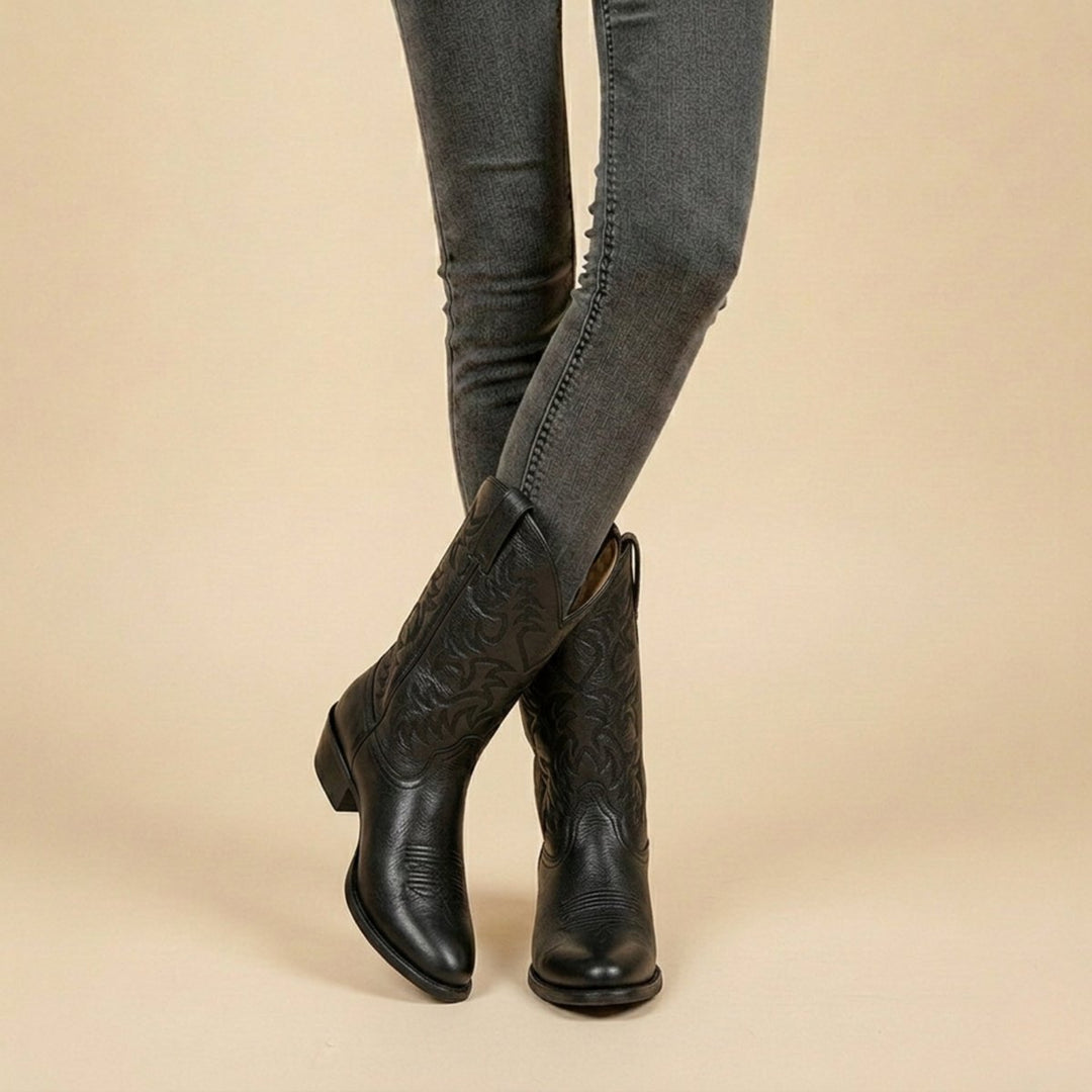 Men's Leather Knee-High Western Cowboy Boots Pointed Toe