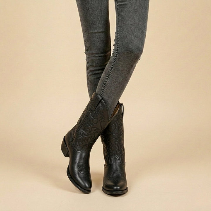 Men's Leather Knee-High Western Cowboy Boots Pointed Toe