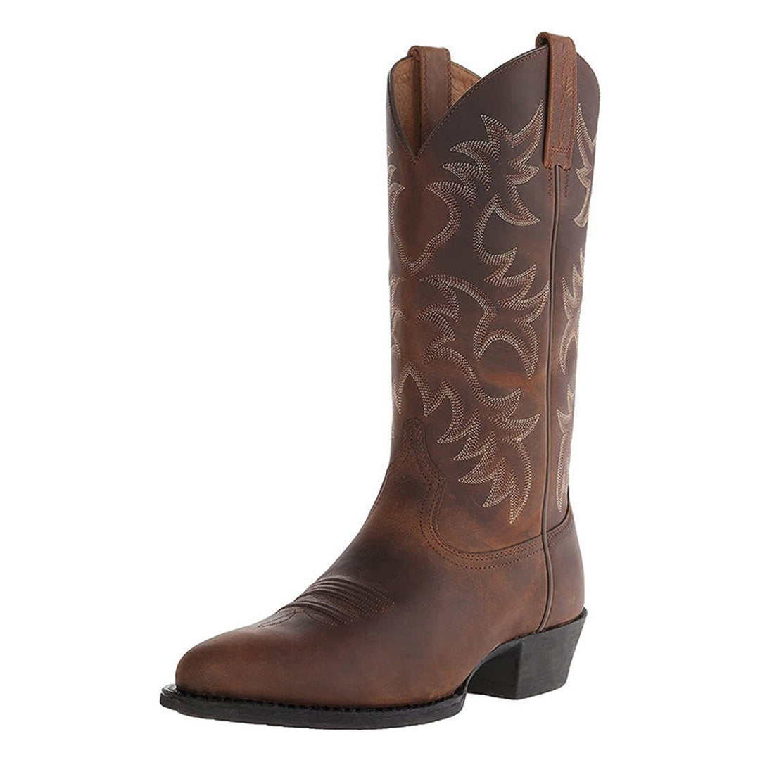 Men's Leather Knee-High Western Cowboy Boots Pointed Toe