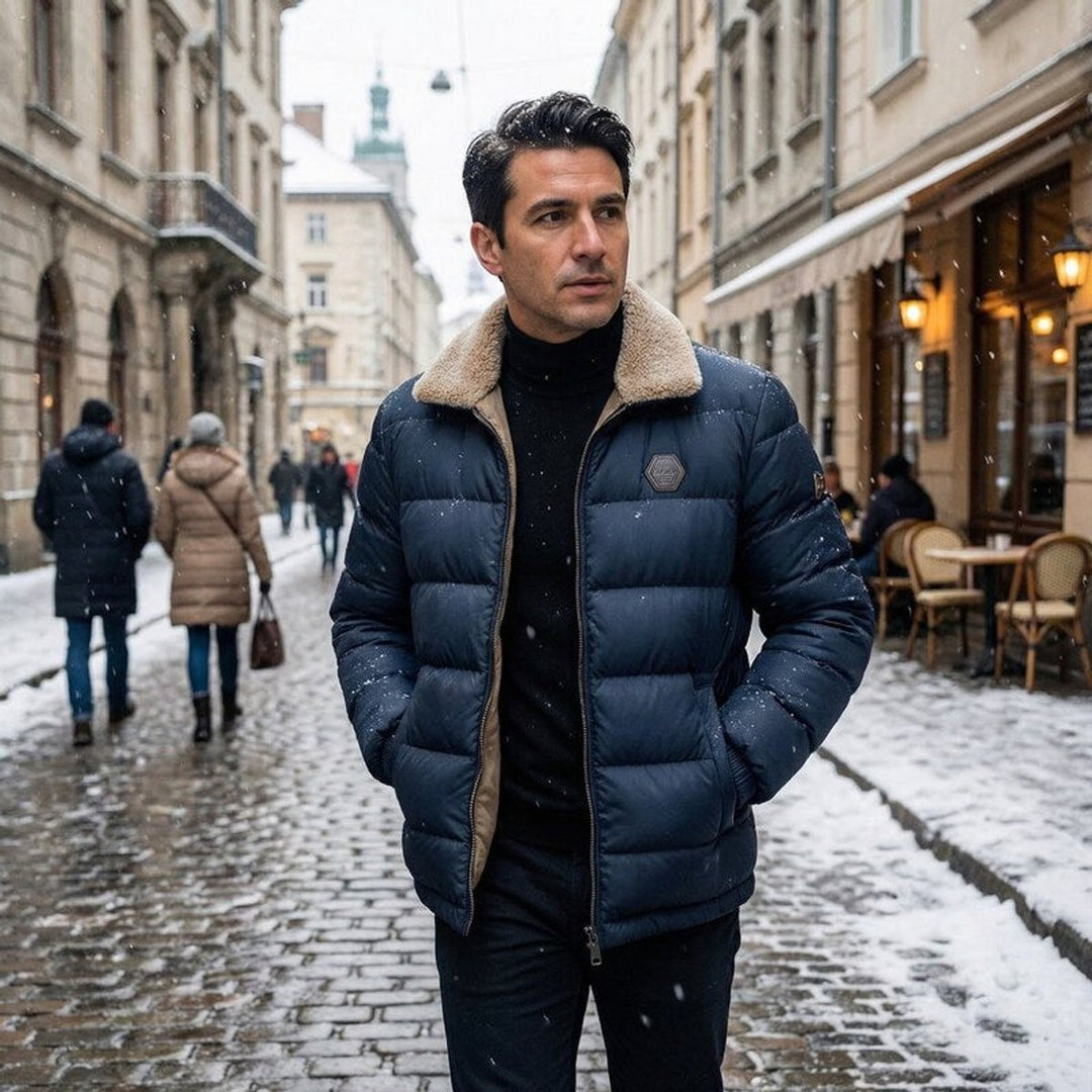 Men's Lightweight Down Puffer Waterproof Jacket Fleece Collar Coat