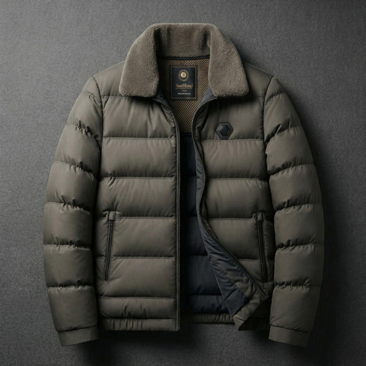 Men's Lightweight Down Puffer Waterproof Jacket Fleece Collar Coat