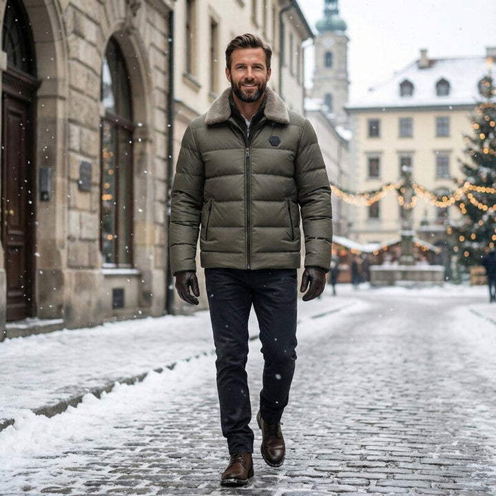 Men's Lightweight Down Puffer Waterproof Jacket Fleece Collar Coat