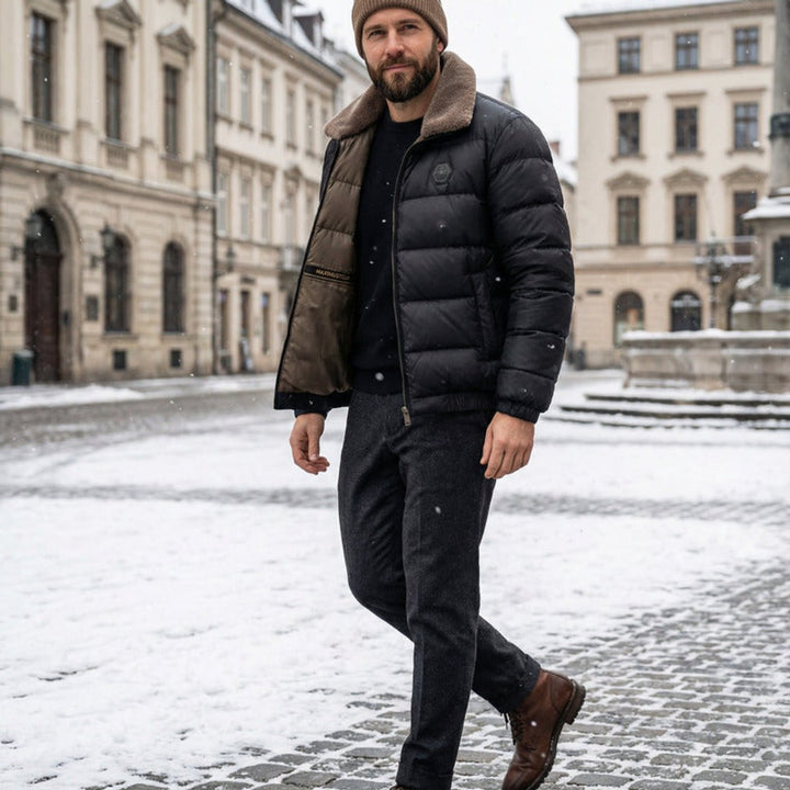Men's Lightweight Down Puffer Waterproof Jacket Fleece Collar Coat