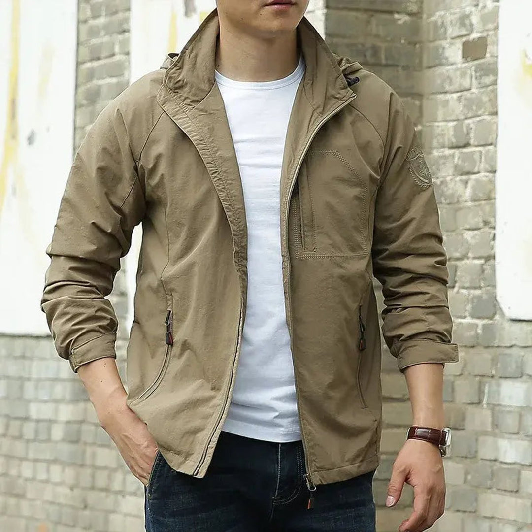 Men's Lightweight Hooded Waterproof Jacket Breathable Zip-Up Coat