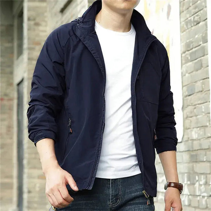 Men's Lightweight Hooded Waterproof Jacket Breathable Zip-Up Coat