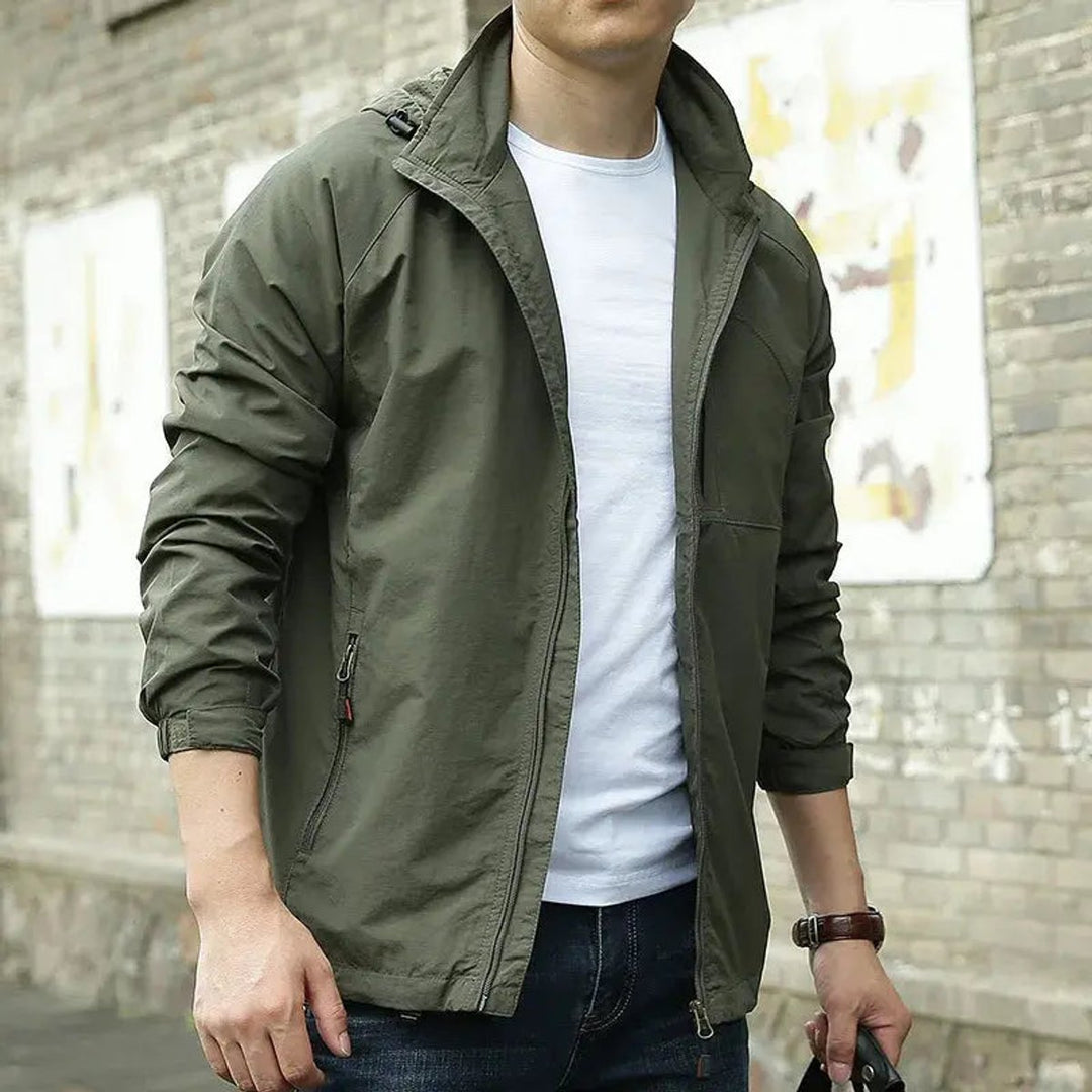 Men's Lightweight Hooded Waterproof Jacket Breathable Zip-Up Coat