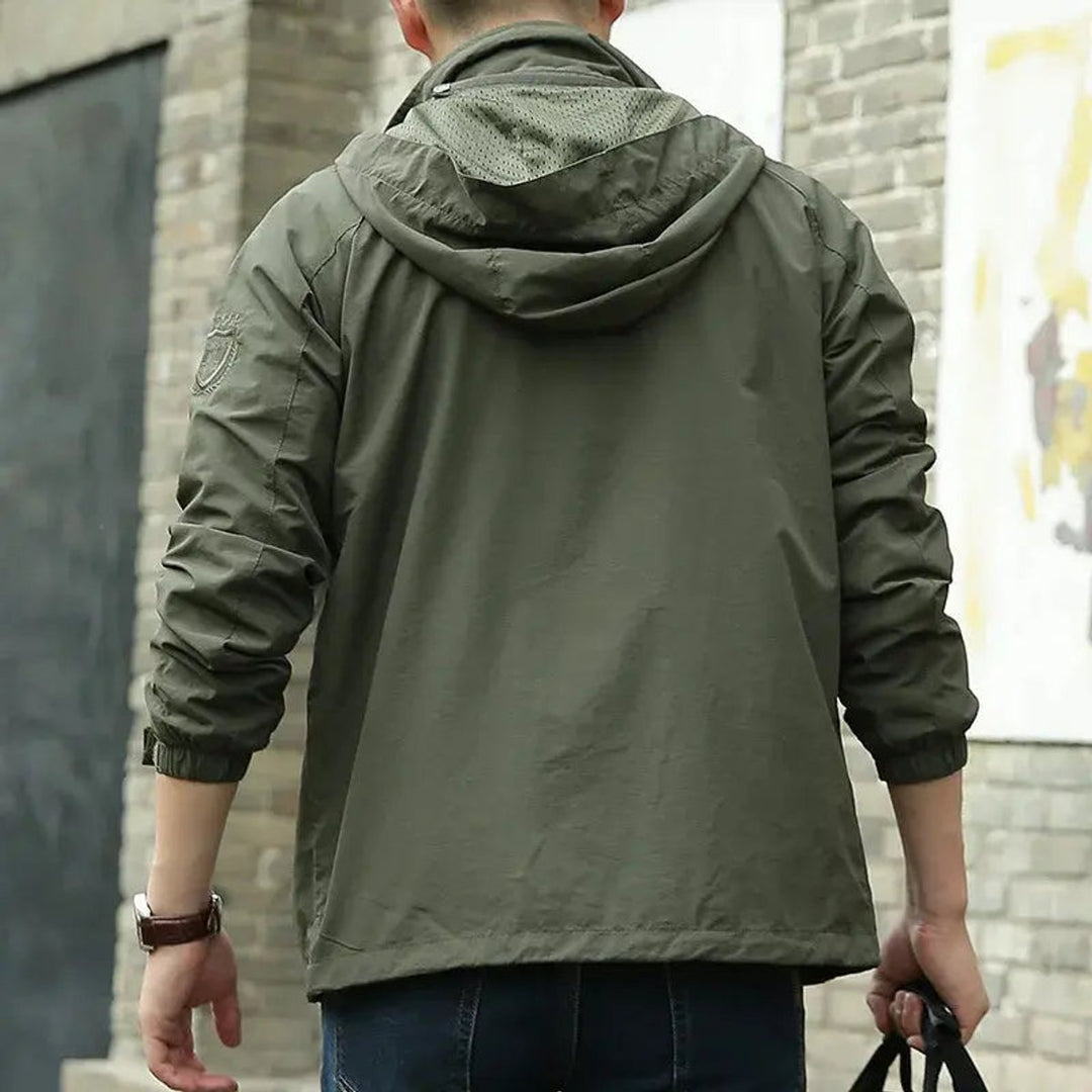 Men's Lightweight Hooded Waterproof Jacket Breathable Zip-Up Coat